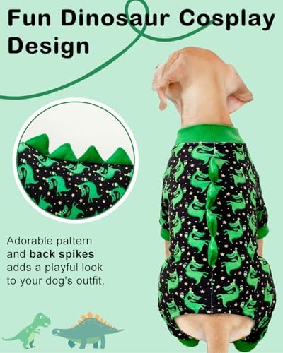 CuteBone Dinosaur Costume Dog Pajamas, Stretchy Spandex Crystal Velvet Sleepwear Coat for Small Dogs, Soft & Warm Pet Outfit Clothes for Cold Weather, Cozy Pullover Design COSP14-3XL