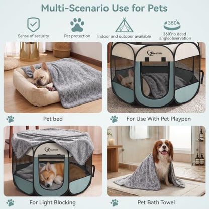 Sieidihit Dog Cat Playpen Tent Crate Cage with Blanket, Medium Grey