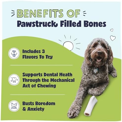Pawstruck Large 5"-6” Filled Dog Bones Variety Pack - Peanut Butter, Cheese & Bacon, Beef Flavors - Made in USA, Long Lasting Stuffed Femur Treat for Aggressive Chewers (Count of 6)