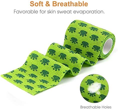 AUPCON Vet Wrap Cohesive Bandages Bulk Self Adhesive Bandage Wrap Self Adherent Wrap Non-Woven for Dogs Pet Animals & Ankle Sprains & Swelling 2 Inch x 5 Yards (3 Inch Print Claw)