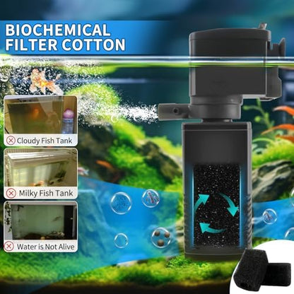 coospider-repta Fish Tank Filter for 15-40 Gallon Tank, 160 GPH Crystal Clear Powerful Internal Aquarium Filters Submersible Pump& Filter System for Fish Tank & Turtle Tank