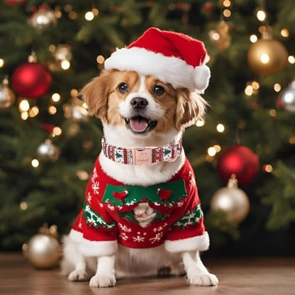 Christmas Dog Collar for Large Dogs - Fair Isle Style Christmas Collars for Dogs, Cute Reindeer Snowflake Winter Heavy-Duty Adjustable Dog Collars with Metal Buckle XL
