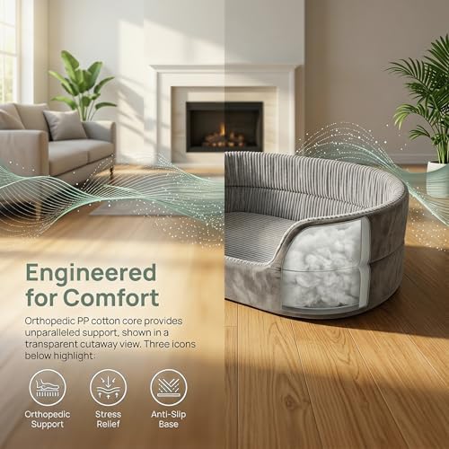 Small Dog Bed Cat Bed 16x20 Inch, Calming Pet Bed for Dogs & Cats, Machine Washable Dog Bed, Half-Enclosed Open-Top Velvet Anti-Anxiety Bed, Cozy Snuggle Bed (Grey)