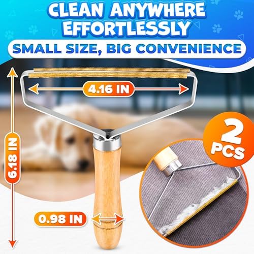 Pet Hair Removers 2 Pack Reusable Metal Lint Remover Tool – Durable Pet Hair Remover Tool with Wooden Handle | Portable Fabric Shaver Fuzz Cleaner for Clothes, Carpet & Furniture, Couch