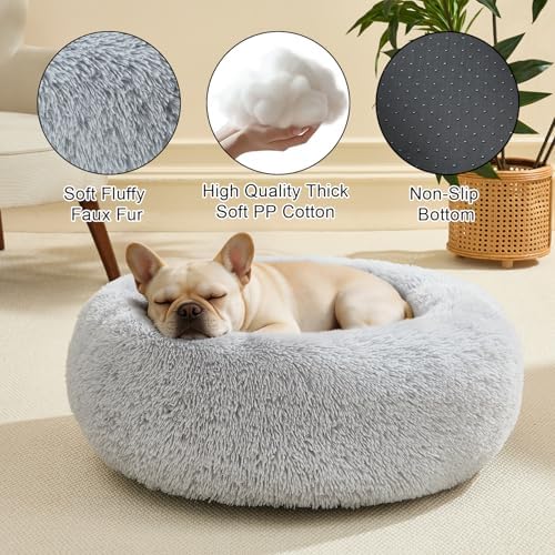 Small Dog Calming Beds Donut Washable Round Puppy Cat Bed Anxiety Dog Bed