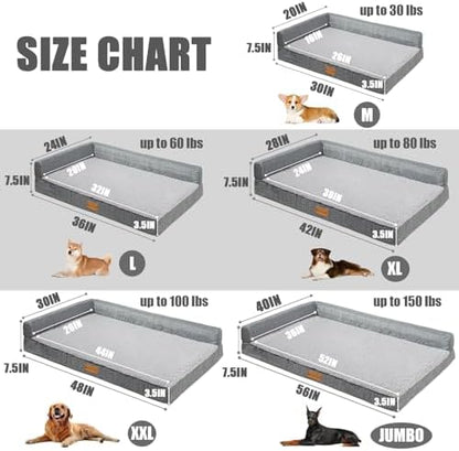 Patas Lague Orthopedic Medium Dog Bed Washable Pet Sofa Bed 30''X20''Grey