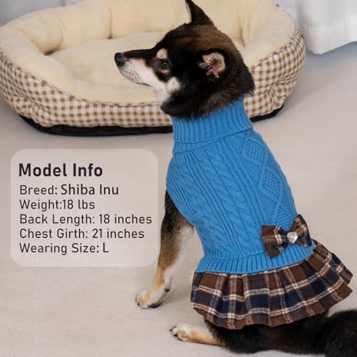 KYEESE Dog Sweater Dress for Small Dogs Turtleneck Thick Knit Pullover