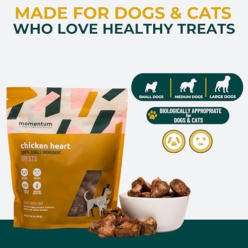 Momentum Carnivore Nutrition Freeze-Dried Chicken Heart Dog Treats & Cat Treats – Single-Ingredient, High-Protein, Grain-Free, Naturally Nutrient-Rich – Made in USA – 3.5 oz Bag (Pack of 2)
