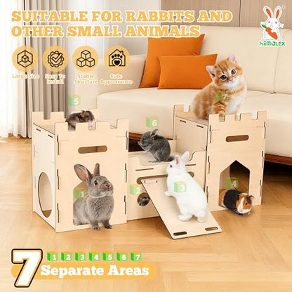 HIIMALEX Extra Large Wooden Bunny Castle House Multistory Climbing Tower Hideout Ventilated Sturdy Habitat for Rabbit Guinea Pig Chinchilla Ferret