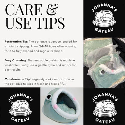 Johanna's Gateau Cat Bed Cave, Covered Cat Bed with Removable Washable Cushioned Pillow, Comfortable Warming Cat Beds for Indoor Cats