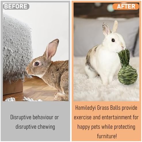 Hamiledyi Rabbit Chew Ball Bunny Timothy Grass Ball Natural Woven Chewing Toys Small Animal Activity Play Balls Chew Toys for Bunny Rabbits Hamster Guinea Pigs Chinchilla Gerbils 4PCS