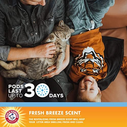 Arm & Hammer Pets Cat Litter Box Deodorizing Pods 2 pods, Fresh Breeze Scent | 2 Cat Litter Box Deodorizer from Arm and Hammer | Combats Cat Odors | 2 Adhesive Devices (Pack of 2)