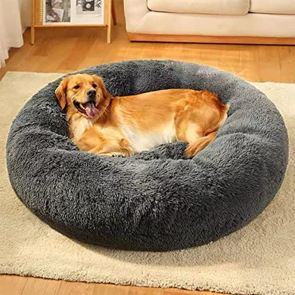 Nisrada Dog Bed for Small Medium Large Dogs, 27 inch Calming Dogs Bed, Washable-Round Cozy Soft Pet Bed for Puppy and Kitten with Slip-Resistant Bottom