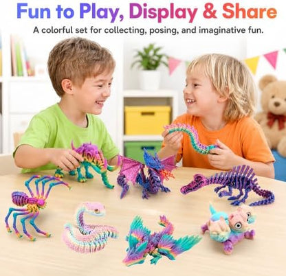 9PCS 3D Printed Animals Dragon Snake Spider Mammoth Dog Set Kids Toys Gifts