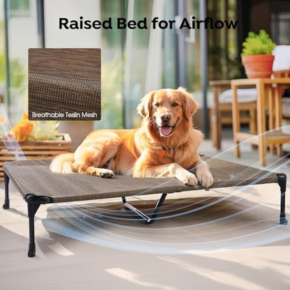 Veehoo Outdoor Elevated Dog Bed with Waterproof Bolster Cushion, Cooling