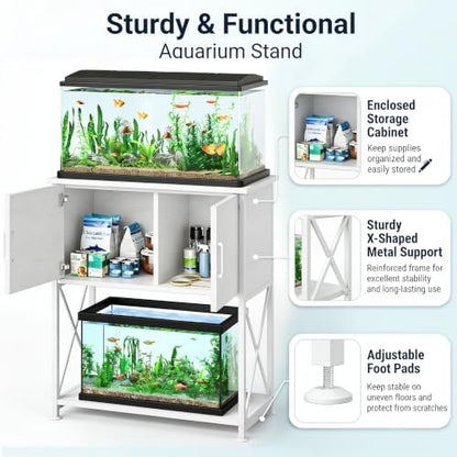 Herture 20-29 Gallon Aquarium Stand Metal Frame Fish Tank Stand with Cabinet Storage, for 20 Gallon Long Aquarium,30.7" L*16.5" W Tabletop,330LBS Capacity White PG01YGW