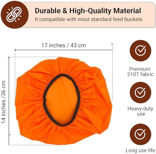 Horse Bucket Cover - Waterproof Bucket Cover for Feed Buckets for Horses, 210T Ripstop Polyester, Fits 2-5 Gallon (8-20 Quart), Cold-Flexible Daily-Use Cover