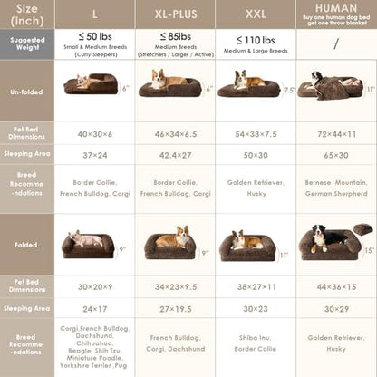 EHEYCIGA Orthopedic Foldable Human Dog Bed - 72x44x11, Brown