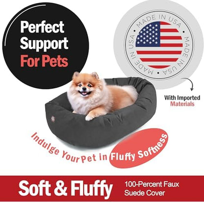 Majestic Pet 24 Inch Suede Calming Dog Bed Washable – Cozy Soft Round Dog Bed with Spine Support for Dogs to Rest Their Head - Fluffy Donut Dog Bed 24x19x7 (Inch) - Round Pet Bed Small – Gray (2025)