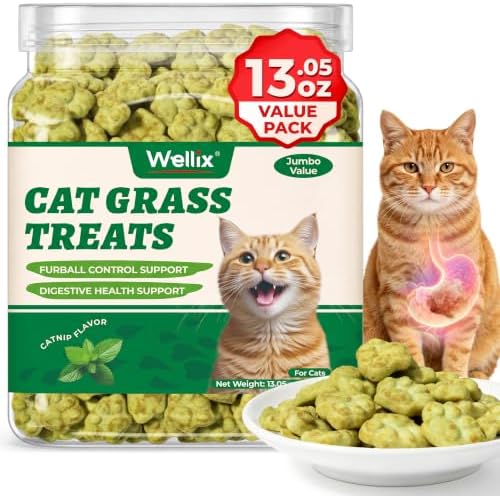 Wellix Cat Grass Treats with Catnip, Hairball & Digestive Support, 13.05 oz