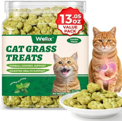 Wellix Cat Grass Treats with Catnip, Hairball & Digestive Support, 13.05 oz