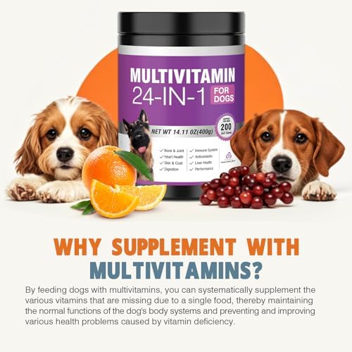 24-in-1 Dog Vitamins and Supplements 200 Ct Dogs Multivitamin Chewable Contain Chondroitin Probiotics Omega-3 Glucosamine for Dogs Skin Coat Heart Joint Gut Liver Brain Immune Support - Peanut Butter