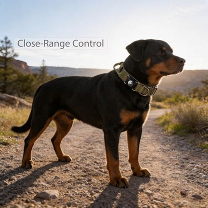 2026 Upgrade Military Tactical Dog Collar with Waterproof AirTag Holder - Heavy Duty Nylon GPS Tracking Collar with Control Handle & Metal Buckle for Medium Large Dogs (Khaki, L)