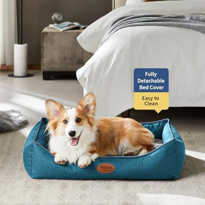 Tidore Orthopedic Dog Beds for Medium Dogs, Durable Egg Crate Foam Sofa Dog Bed wit Washable Removable Cover,Waterproof Lining,Pet Bed for Large Dogs (Peacock Blue, 31.5" L x 25.2" W x 7" Th)