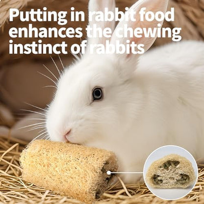 BESNEW 3 PCS Rabbit Chew Toys,100% Natural Loofah Without Additives,Bunny Chew Toys for Teeth,Fiber-Rich Rabbit Treats for Bunny Chinchilla Dogs