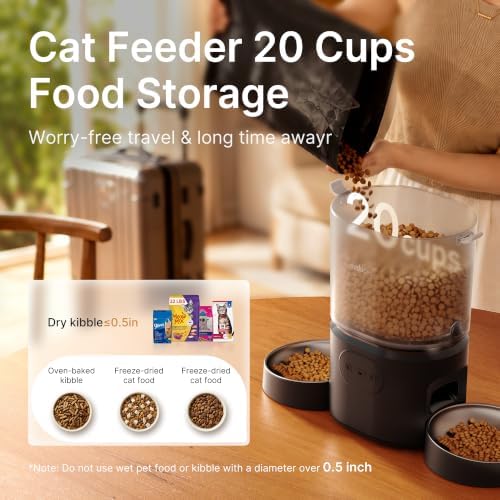 Automatic Cat Feeder for 2 Cats, Dual Cat Feeder with 5G WiFi APP