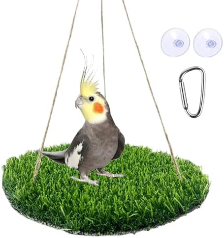 FlidRunest Large Bird Foraging Mat Toys, Natural Bird Grass Hammock Swing Toy with Hooks, Climbing Perch Hanging Toy for Parakeets, Parrot, Cockatiels, Bearded Dragon, Snake