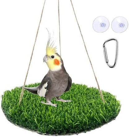 FlidRunest Large Bird Foraging Mat Toys, Natural Bird Grass Hammock Swing Toy with Hooks, Climbing Perch Hanging Toy for Parakeets, Parrot, Cockatiels, Bearded Dragon, Snake