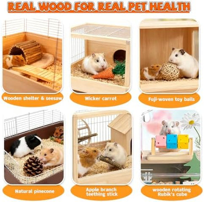 Rabbit Toys Bunny chew/Guinea Pig Toys Natural Timothy Hay Sticks Apple Wood Sticks Handmade for Guinea Pig Hamster Rat Chinchilla (TOY-1-18)