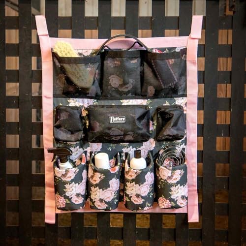 Jeffers Expression Trailer Door Horse Grooming Caddy, Easy Hang Portable Equestrian Organizer, Mesh Pockets, Zippered Compartment, Padded Pockets for Brushes, Water Bottle, Accessories - Rose Garden
