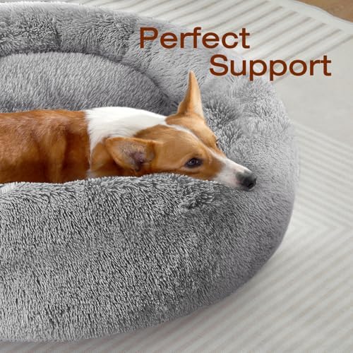 JOLLYVOGUE Dog Bed, Calming Anti-Anxiety Large Dog Bed, Fluffy Donut Cushion for Medium and Large Pets (27")