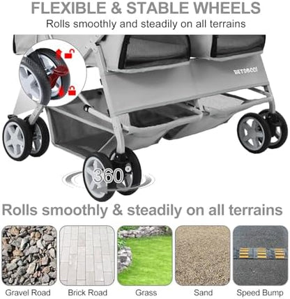 Double Pet Stroller for 2 Small Dogs & Cats, Side-by-Side Twin Travel Carriage with Safety Leashes, Mesh Windows & Double Storage Baskets, Lightweight & Foldable, 44lbs Capacity, Gray