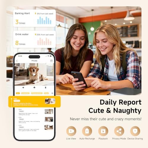 Pmate AI Pet Camera Robot Companion for Dogs & Cats Robot Camera with Visual Recognition Remote Video Interaction Auto Feeding & Play Red Light Teaser Night Vision Auto Charging Blue