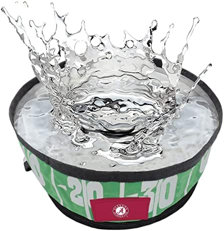 Pets First NCAA Alabama Crimson Tide Collapsible Dog Travel Bowl, Food and Water Bowl for Dogs & Cats. Lightweight Leak-Proof Pet Bowl for Travel with Football Field & Pebble-Grain Design