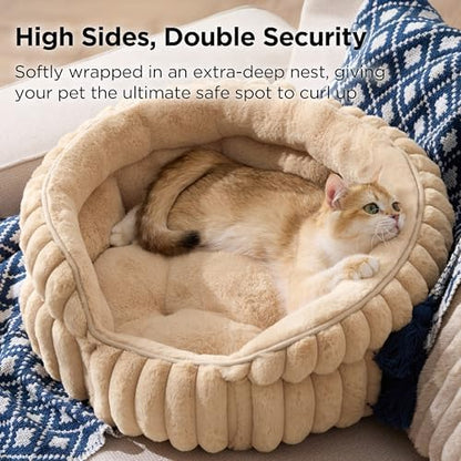 Bedsure ComfyFleece™ Washable Cute Cat Bed,Soft Round Kitten Bed,20in