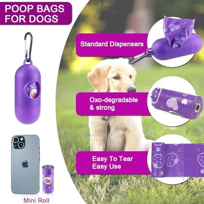 300 Count Leak Proof Purple Scented Dog Poop Bags Rolls with Dispenser