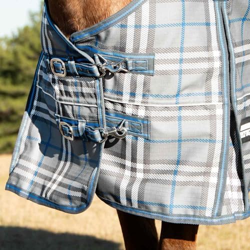 Jeffers Poplar Head Refuge 1200D, Hamilton Blue & Slate Plaid, 72" - Turnout Blanket, Waterproof, 240g Polyfill, Adjustable Chest, Belly Surcingles, Hind Leg Straps, Tail Flap, Horse Blanket