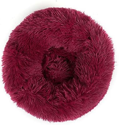 otoez Kitten Puppy Bed Extra Small XS Round Dog Cat Beds Anti Anxiety Plush Pet Calming Donut Bed with Non-Slip Waterproof Bottom, Washable (15.7", Dark Red)