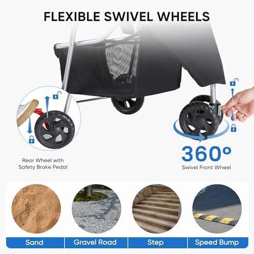 NEWBULIG Foldable 3 Wheel Pet Stroller for Dogs and Cats