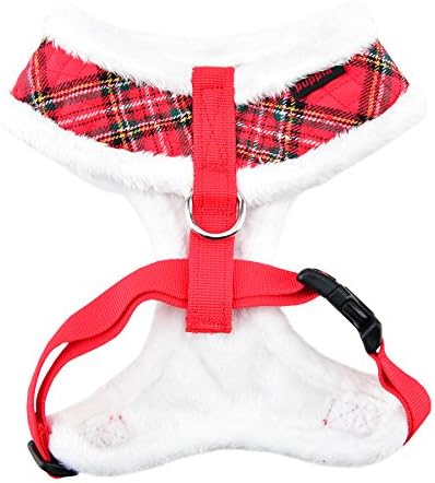 Puppia Blitzen Dog Harness Over-the-Head Warm Winter Christmas Holiday Harness Adjustable Chest for Small and Medium Dog, Checkered Red, Small