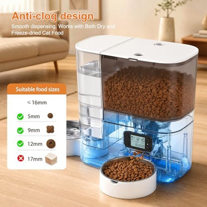 Automatic Cat Feeder and Water Dispenser 2-in-1, 8L Timed Cat Food Feeders