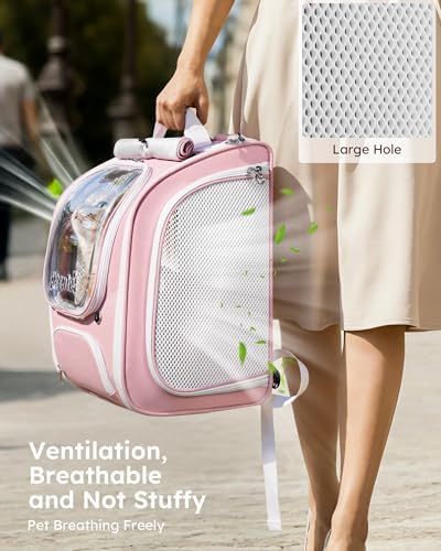 Pecute Cat Backpack Carrier,Large Space Cat Bubble Backpack,Ergonomic,Pink