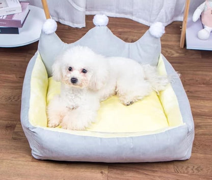Cute Crown Pet Princess Beds for Small Dogs Luxurious Crown Dog Priness Beds Winter Warm Puppy Cat Sofa Bed Shih Tzu Yorkies Kennels Removable Mascotas Supplies (Gray Crown, S Below 4.0kg)