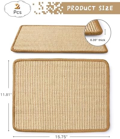JanYoo 2 Pieces Bunny Scratch Pads, Sisal Rabbit Scratching Pad Bunny Scratcher Mat Guinea Pig Resting Mats for Cages, Small Animal Claws and Teeth Care Bedding Accessories(15.7x11.8in, Beige)