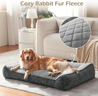 JOEJOY Extra Large Orthopedic Dog Beds Large Sized Dog, Extra Thick Foam Pet Bed Sofa with Bolster Sides, Large Sized Dog Bed with Removable Washable Cover, Non-Slip Bottom, Light Grey, 48''x35''