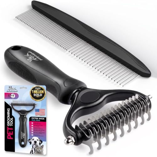 Pat Your Pet Deshedding Brush & Metal Comb Grooming Combo for Cats & Dogs